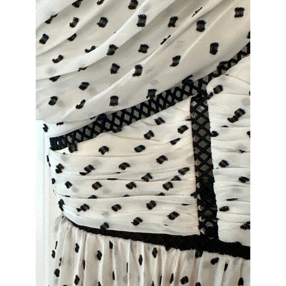 Self-Portrait Swiss Dot Pleated Chiffon Midi Dress White Black Size 4 - Picture 7 of 15